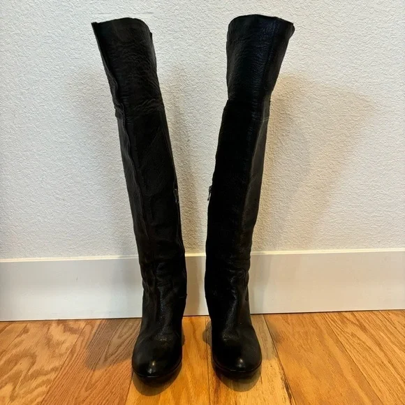 Kork-Ease Adrianne black leather high knee fold over wedge boots - size 8/39‌‌‌ - Picture 3 of 13